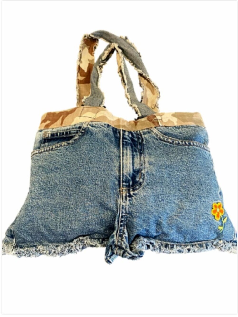 Handmade Upcycled Denim Jean/Camo Lined Shoulder Bag Tote #227N